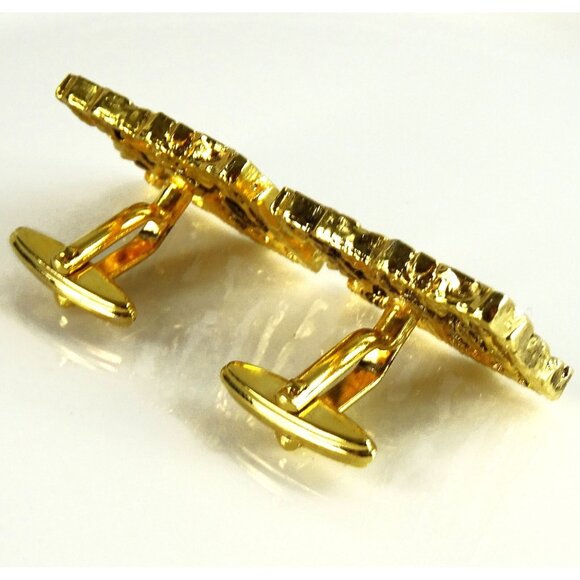 Boho Hippie Nugget Style Large Mens Cufflinks Angled Stems Rectangular - Picture 2 of 3